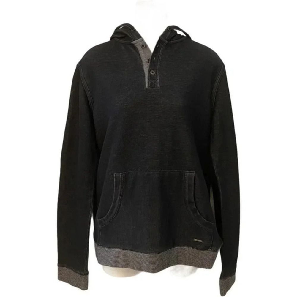 Rock & Republic Mens Drawstring Hoodie Long Sleeve Black Pockets Sz Small